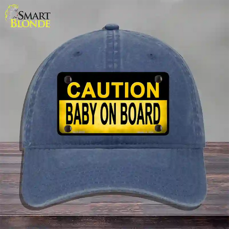 Caution Baby On Board Novelty License Plate Hat Unconstructed Cotton / Navy