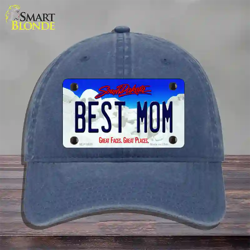 Best Mom South Dakota Novelty License Plate Hat Unconstructed Cotton / Navy