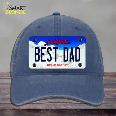 Best Dad South Dakota Novelty License Plate Hat Unconstructed Cotton / Navy