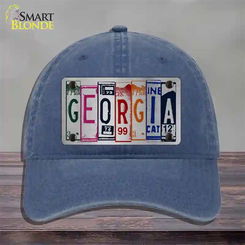 Georgia License Plate Art Novelty License Plate Hat Unconstructed Cotton / Navy