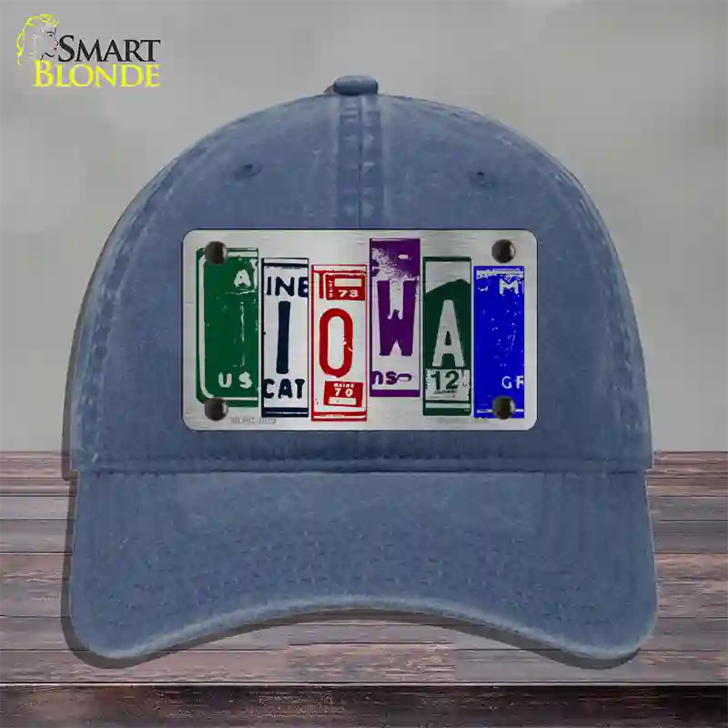 Iowa License Plate Art Novelty License Plate Hat Unconstructed Cotton / Navy