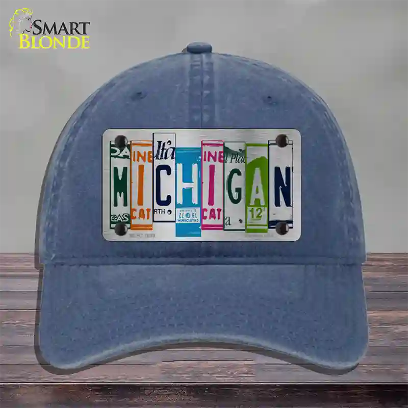 Michigan License Plate Art Novelty License Plate Hat Unconstructed Cotton / Navy