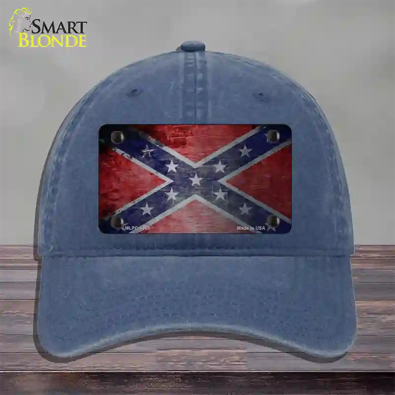 Confederate Flag Scratched Chrome Novelty License Plate Hat Unconstructed Cotton / Navy