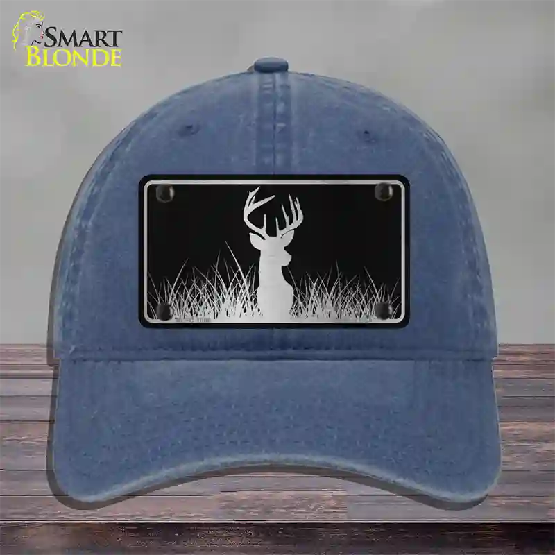 Deer Black Brushed Chrome Novelty License Plate Hat Unconstructed Cotton / Navy