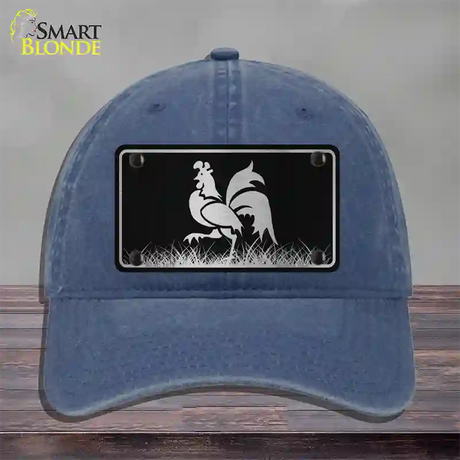 Rooster Black Brushed Chrome Novelty License Plate Hat Unconstructed Cotton / Navy