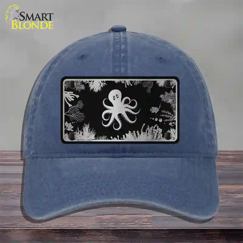 Octopus Black Brushed Chrome Novelty License Plate Hat Unconstructed Cotton / Navy