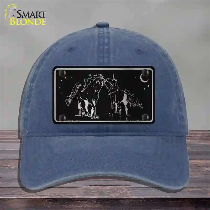 Unicorns Black Brushed Chrome Novelty License Plate Hat Unconstructed Cotton / Navy