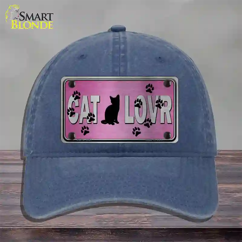 Cat Lover Pink Brushed Chrome Novelty License Plate Hat Tag Unconstructed Cotton / Navy