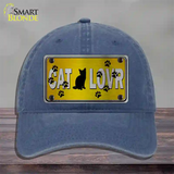 Cat Lover Yellow Brushed Chrome Novelty License Plate Hat Tag Unconstructed Cotton / Navy