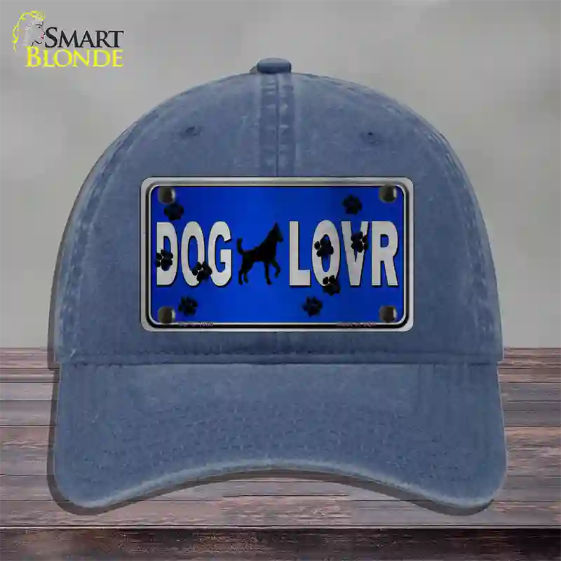 Dog Lover Blue Brushed Chrome Novelty License Plate Hat Tag Unconstructed Cotton / Navy