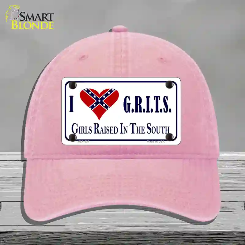 G.R.I.T.S. Confederate Flag Novelty License Plate Hat Unconstructed Cotton / Pink