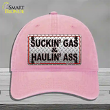 Suckin Gas and Haulin Ass Novelty License Plate Hat Unconstructed Cotton / Pink