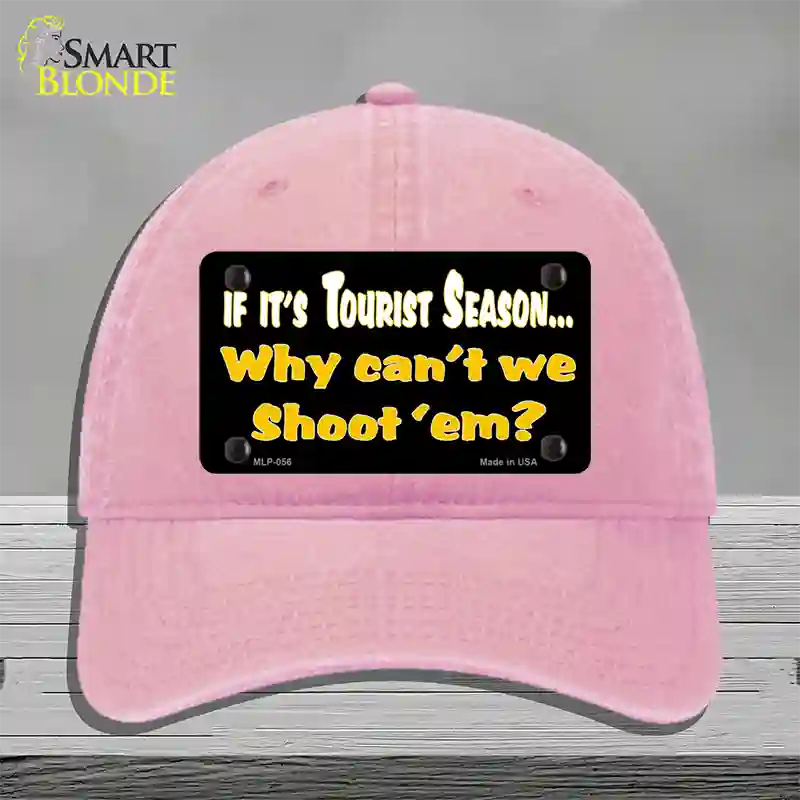 Why Cant We Shoot Em Novelty License Plate Hat Unconstructed Cotton / Pink