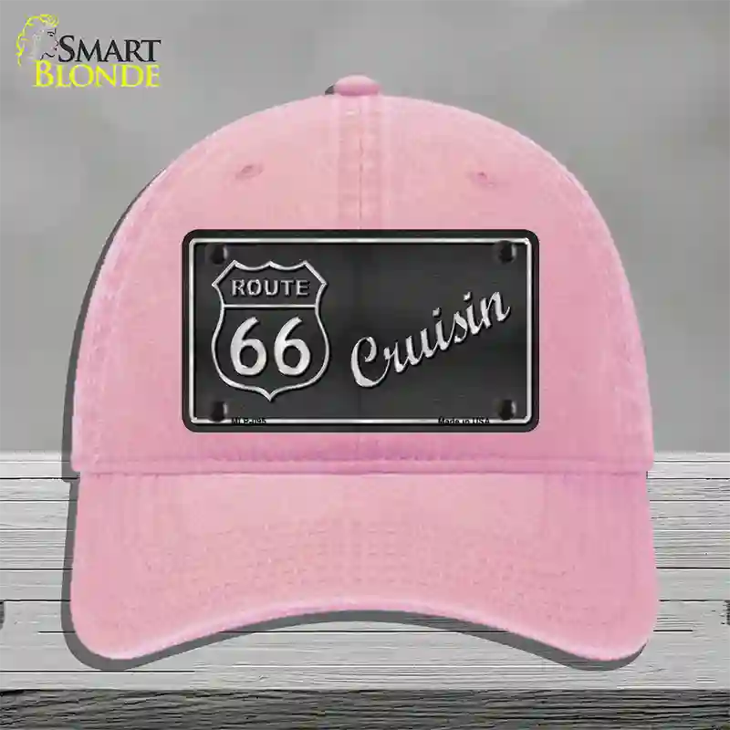 Route 66 Cruisin Novelty License Plate Hat Unconstructed Cotton / Pink