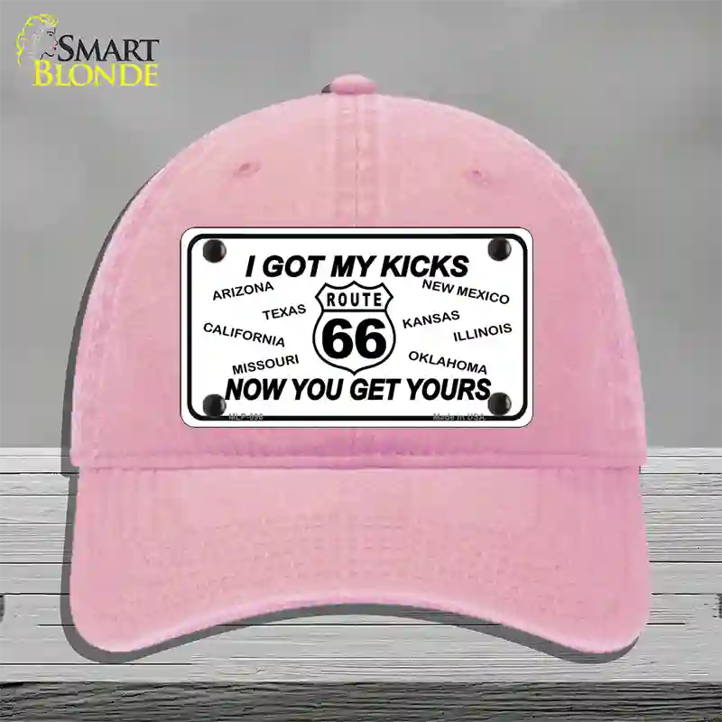 I Got My Kicks Novelty License Plate Hat Unconstructed Cotton / Pink