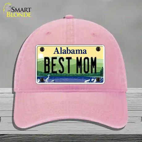 Best Mom Alabama Novelty License Plate Hat Unconstructed Cotton / Pink