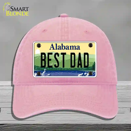 Best Dad Alabama Novelty License Plate Hat Unconstructed Cotton / Pink