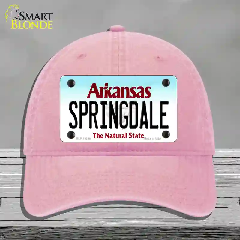 Springdale Arkansas Novelty License Plate Hat Unconstructed Cotton / Pink