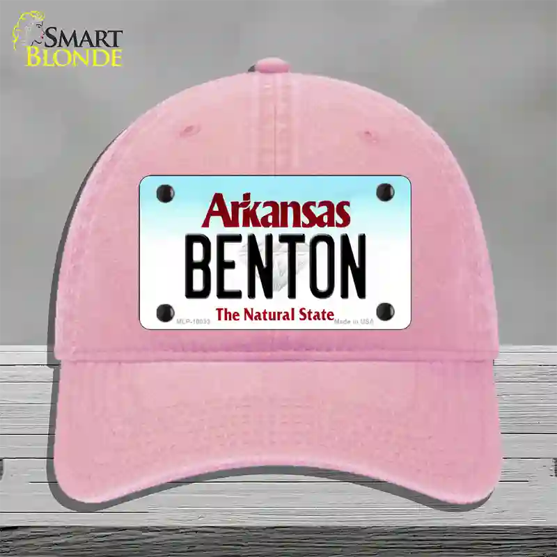 Benton Arkansas Novelty License Plate Hat Unconstructed Cotton / Pink