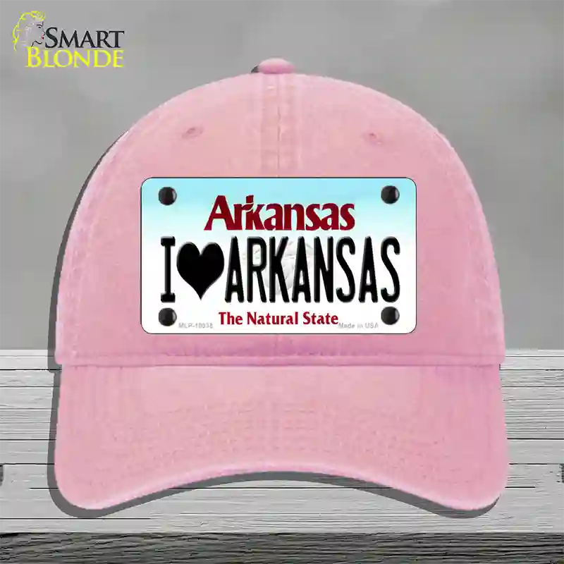 I Love Arkansas Novelty License Plate Hat Unconstructed Cotton / Pink