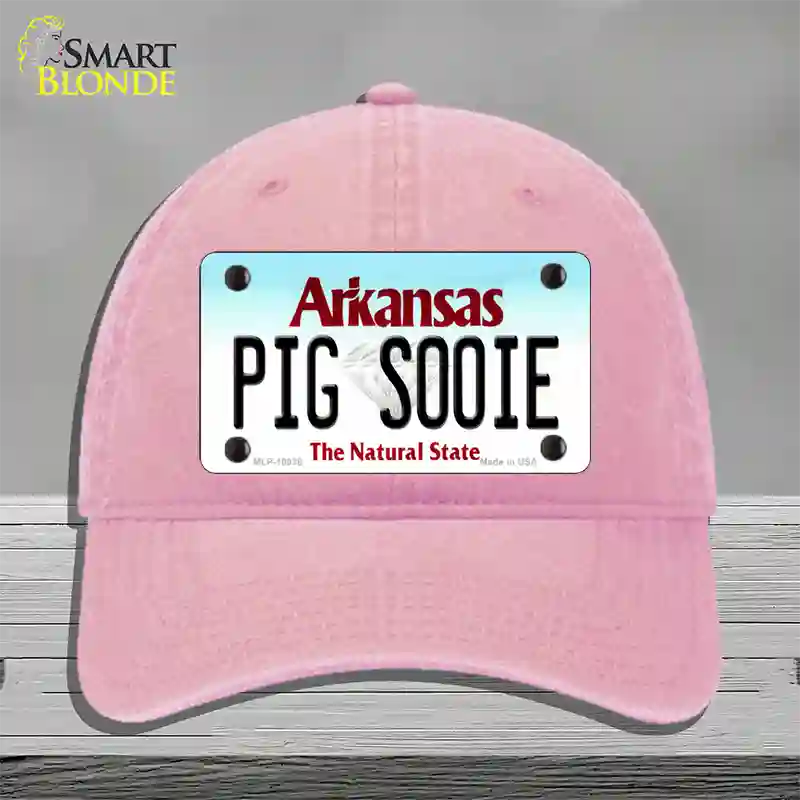 Pig Sooie Arkansas Novelty License Plate Hat Unconstructed Cotton / Pink