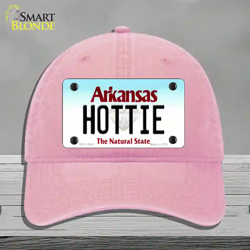 Hottie Arkansas Novelty License Plate Hat Unconstructed Cotton / Pink