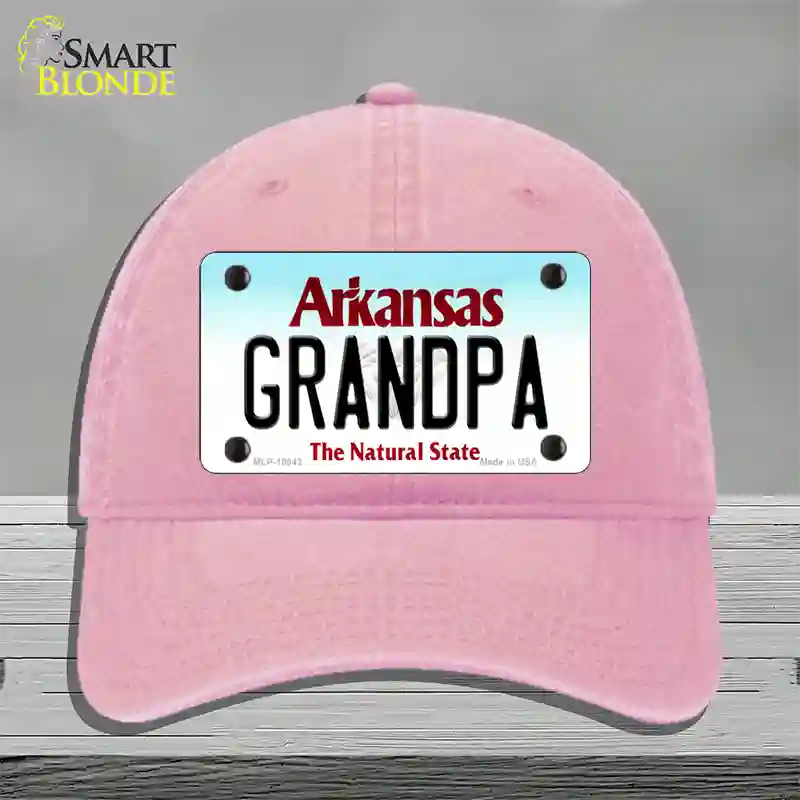 Grandpa Arkansas Novelty License Plate Hat Unconstructed Cotton / Pink