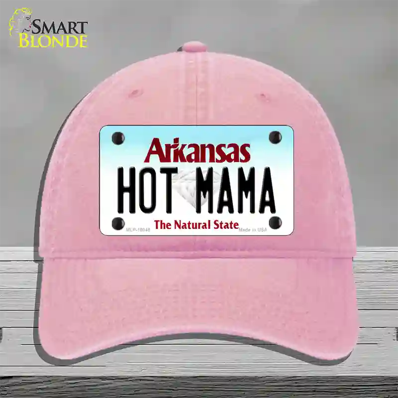 Hot Mama Arkansas Novelty License Plate Hat Unconstructed Cotton / Pink