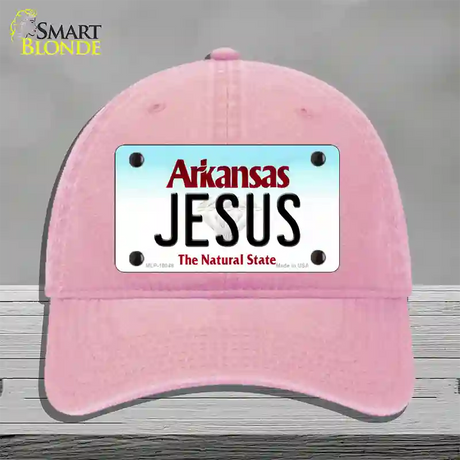 Jesus Arkansas Novelty License Plate Hat Unconstructed Cotton / Pink