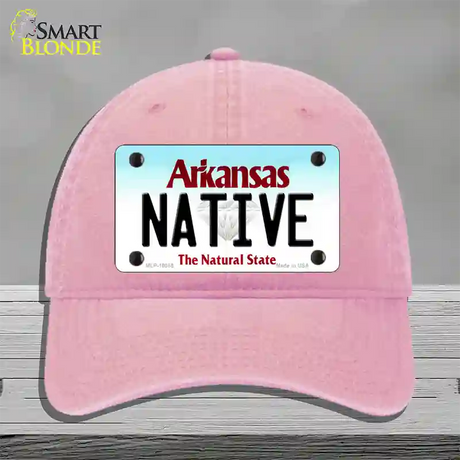 Native Arkansas Novelty License Plate Hat Unconstructed Cotton / Pink