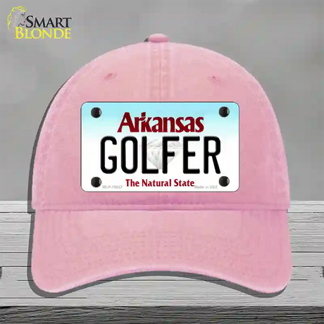 Golfer Arkansas Novelty License Plate Hat Unconstructed Cotton / Pink