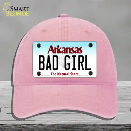 Bad Girl Arkansas Novelty License Plate Hat Unconstructed Cotton / Pink