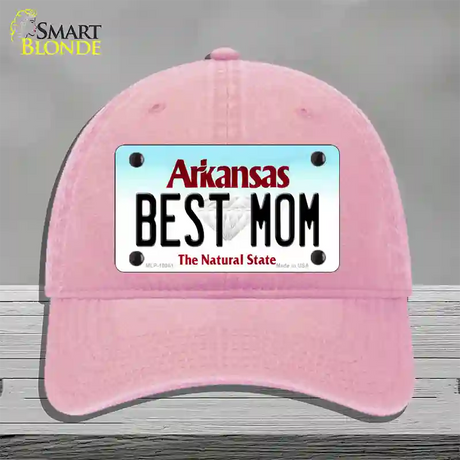 Best Mom Arkansas Novelty License Plate Hat Unconstructed Cotton / Pink