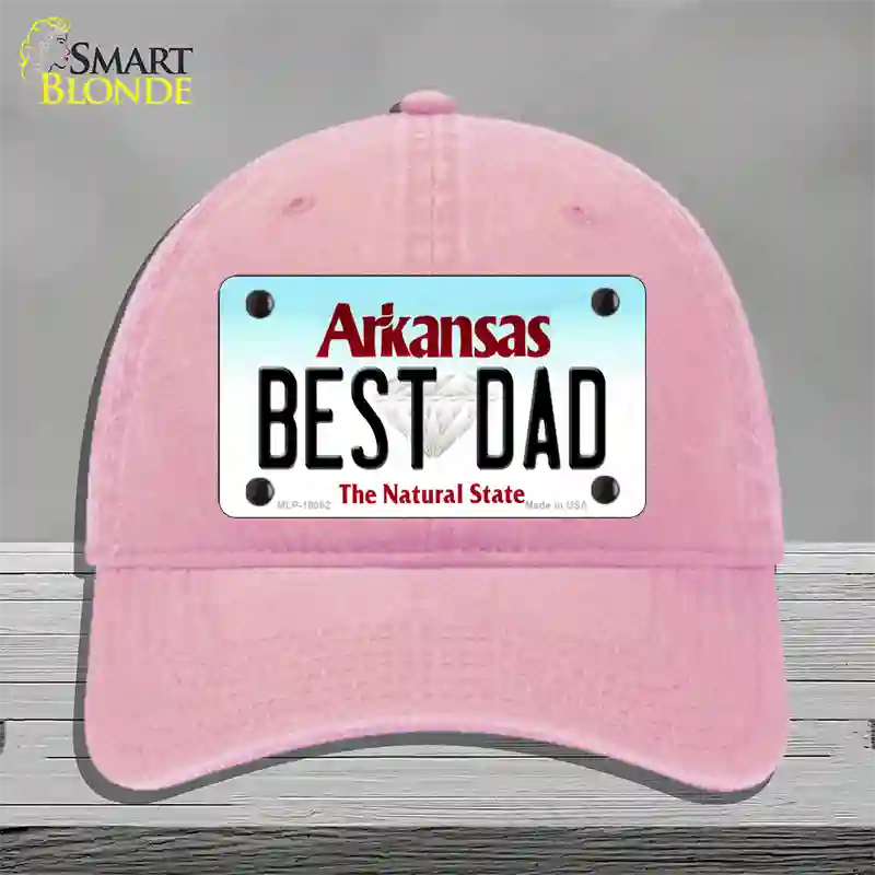 Best Dad Arkansas Novelty License Plate Hat Unconstructed Cotton / Pink