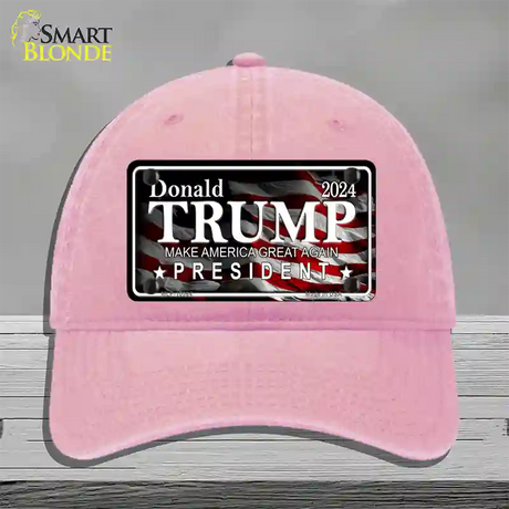 Trump 2024 Novelty License Plate Hat Unconstructed Cotton / Pink