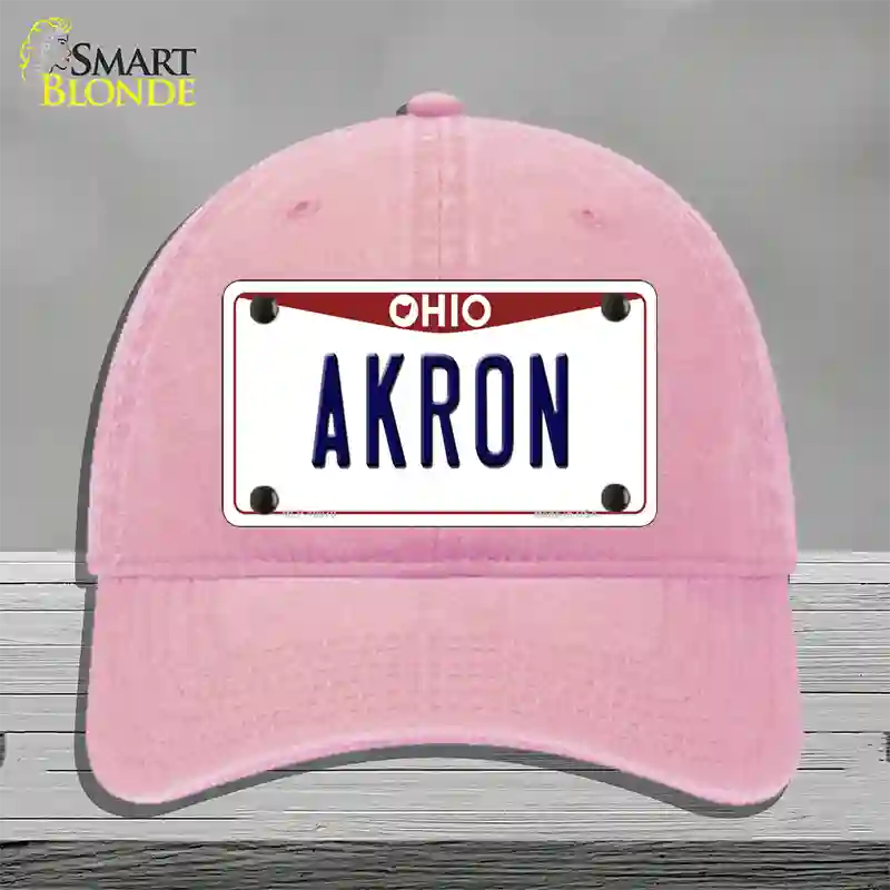 Akron Ohio Novelty License Plate Hat Unconstructed Cotton / Pink