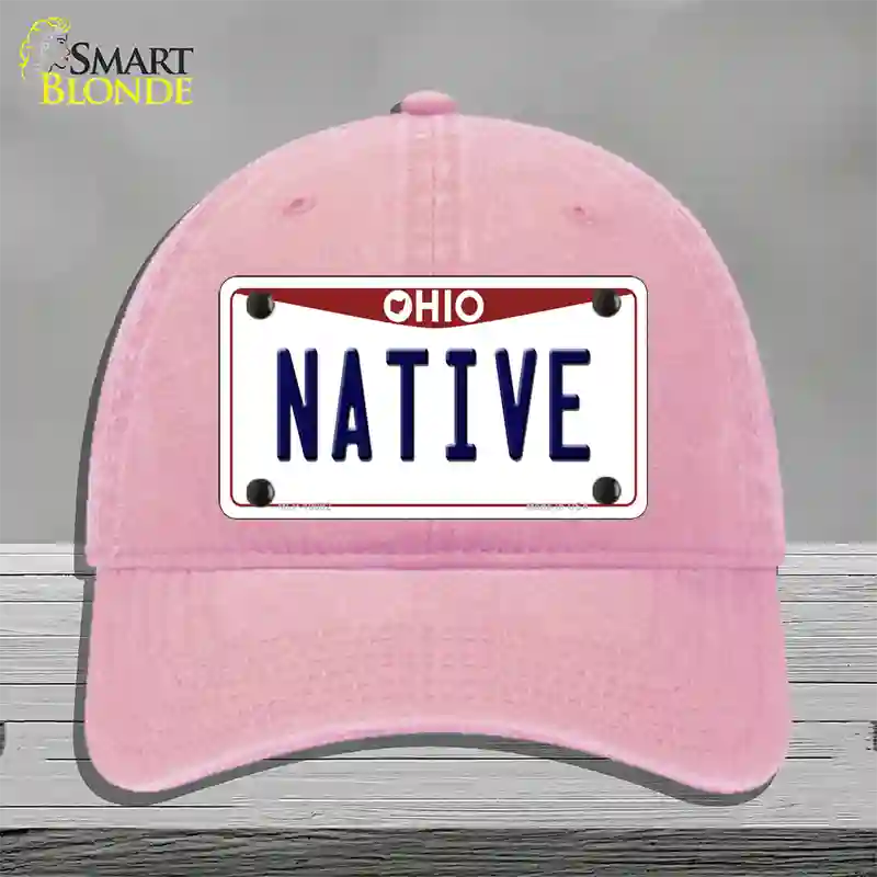 Native Ohio Novelty License Plate Hat Unconstructed Cotton / Pink