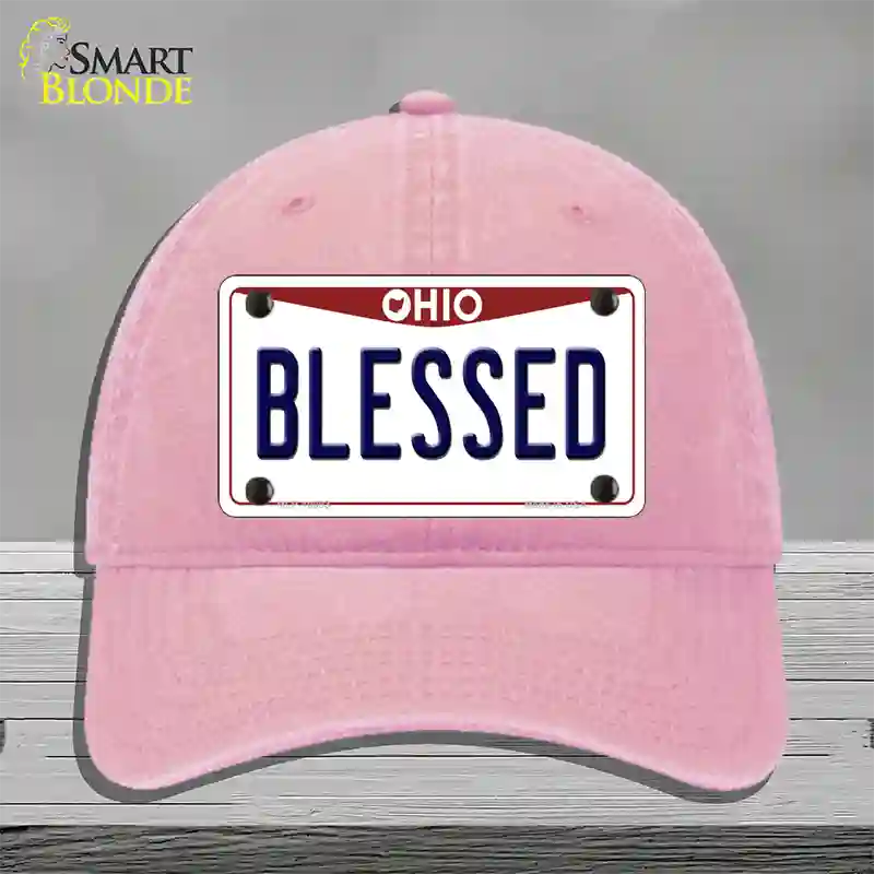 Blessed Ohio Novelty License Plate Hat Unconstructed Cotton / Pink