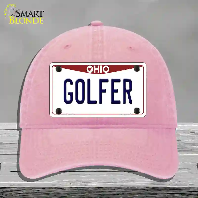 Golfer Ohio Novelty License Plate Hat Unconstructed Cotton / Pink