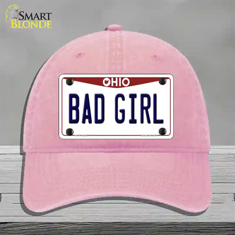 Bad Girl Ohio Novelty License Plate Hat Unconstructed Cotton / Pink