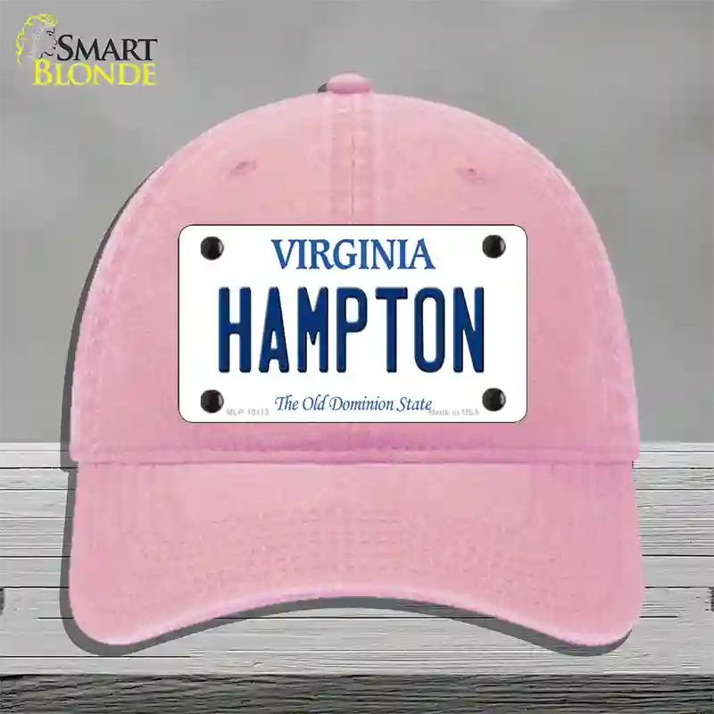 Hampton Virginia Novelty License Plate Hat Unconstructed Cotton / Pink