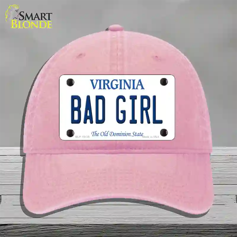 Bad Girl Virginia Novelty License Plate Hat Unconstructed Cotton / Pink