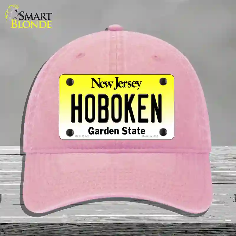 Hoboken New Jersey Novelty License Plate Hat Unconstructed Cotton / Pink