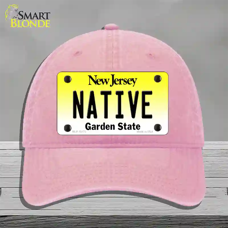 Native New Jersey Novelty License Plate Hat Unconstructed Cotton / Pink