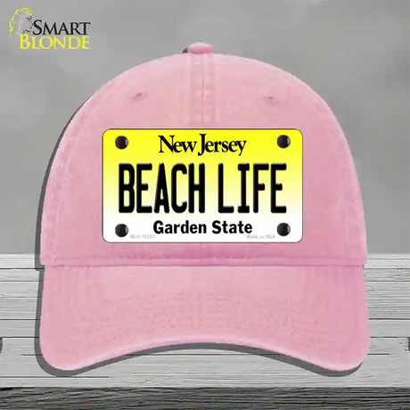 Beach Life New Jersey Novelty License Plate Hat Unconstructed Cotton / Pink