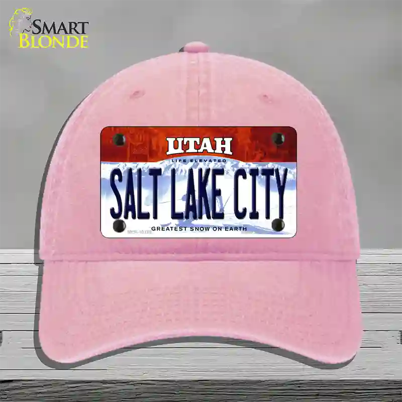 Salt Lake City Utah Novelty License Plate Hat Unconstructed Cotton / Pink