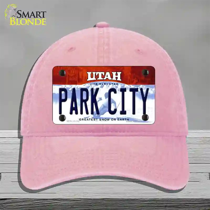 Park City Utah Novelty License Plate Hat Unconstructed Cotton / Pink