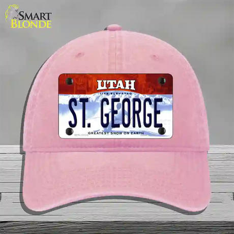 St George Utah Novelty License Plate Hat Unconstructed Cotton / Pink