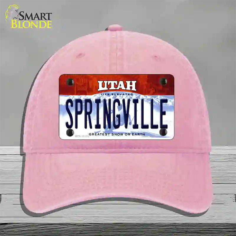 Springville Utah Novelty License Plate Hat Unconstructed Cotton / Pink