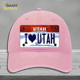 I Love Utah Novelty License Plate Hat Unconstructed Cotton / Pink